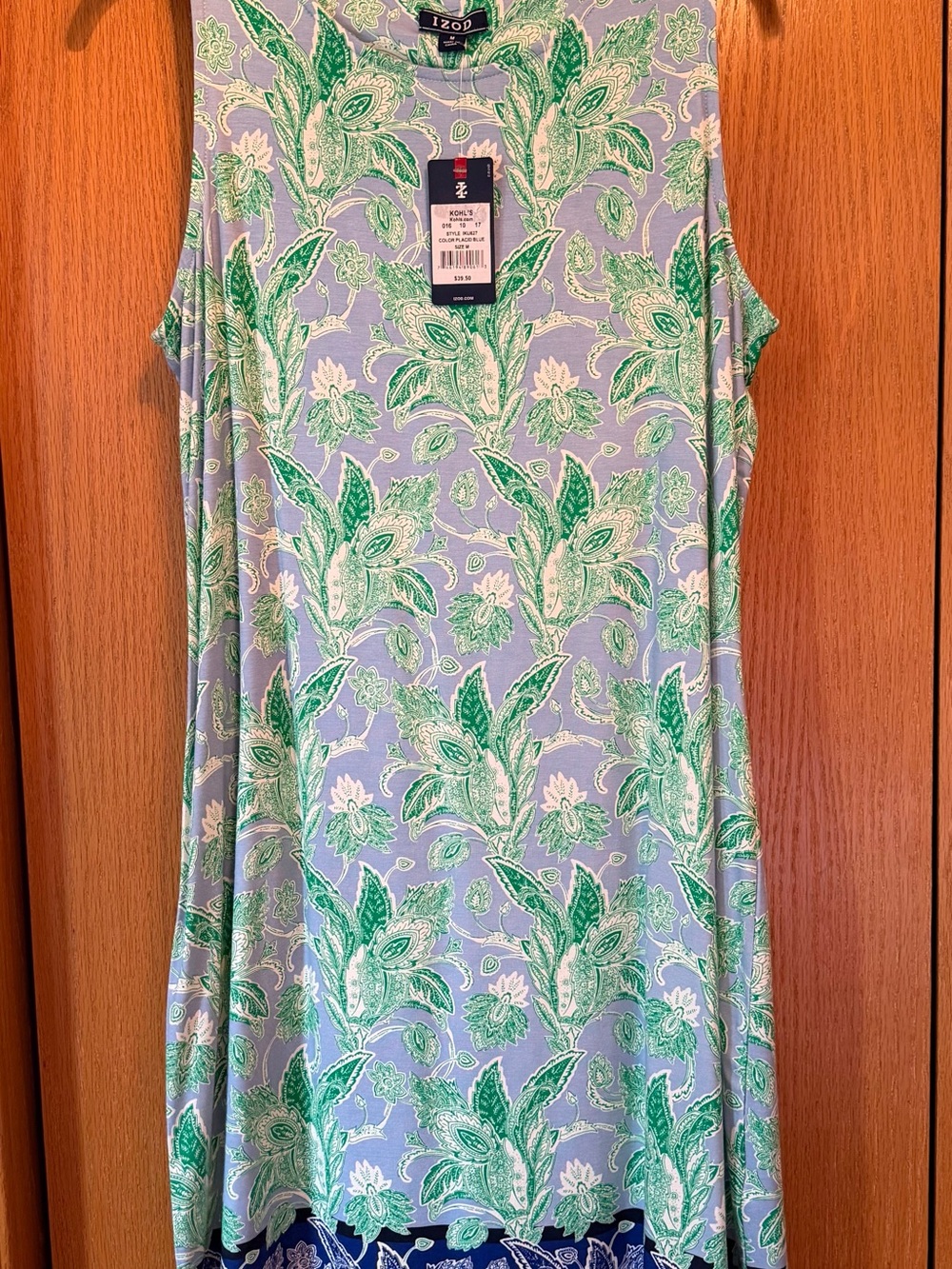 Womens NEW Med Izod Light Blue & Green shift Tank dress stretch Jersey